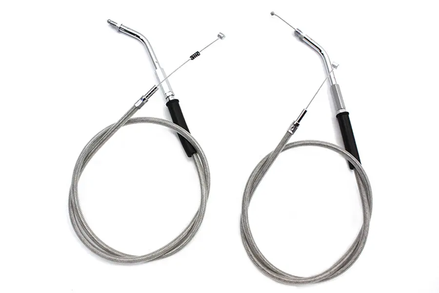 Stainless Steel Throttle And Idle Cable Set With 38 Inch Cas - V-Twin Mfg. 1