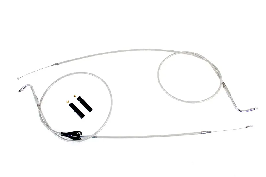 Stainless Steel Throttle And Idle Cable Set Clear Coat +8 In - V-Twin Mfg. 1