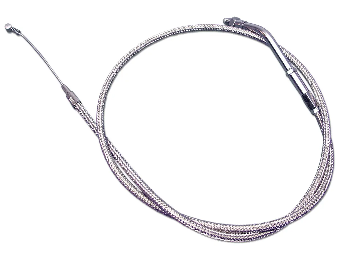 Braided Stainless Steel Idle Cable With 35.875 Inch Casing - V-Twin Mfg. 1