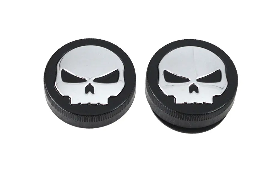 Black Skull Style Vented And Non-Vented Gas Cap Set - V-Twin Mfg. 1