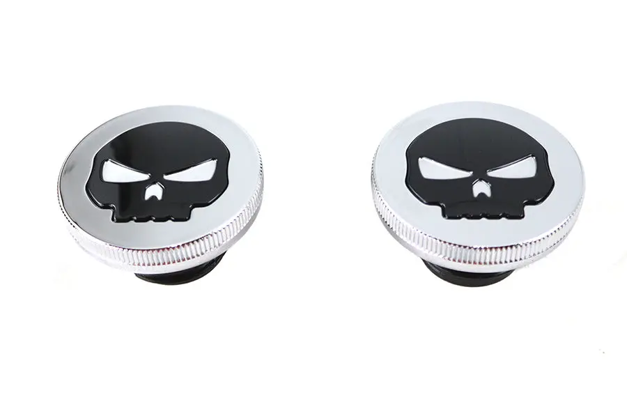 Chrome Skull Style Vented And Non-Vented Gas Cap Set - V-Twin Mfg. 1