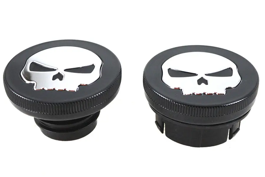 Black Skull Style Vented And Non-Vented Gas Cap Set - V-Twin Mfg. 1