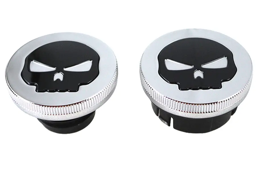 Chrome Skull Style Vented And Dummy Gas Cap Set - V-Twin Mfg. 1