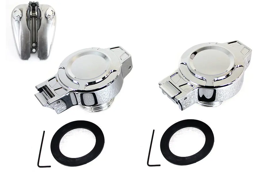 Flip Up Gas Cap Set Chrome - V-Twin Mfg. 1