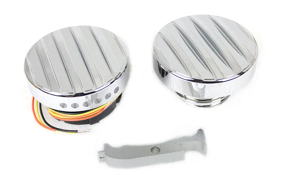 Chrome Led Ribbed Style Fuel Gauge And Filler Cap Set - V-Twin Mfg. 1