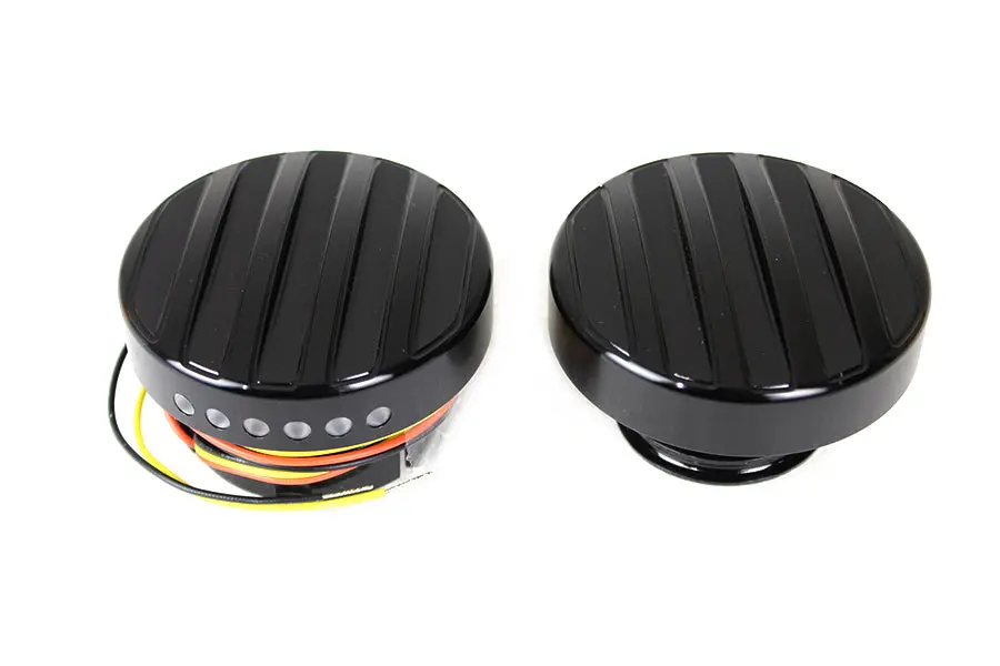 Black Led Ribbed Style Fuel Gauge And Filler Cap Set - V-Twin Mfg. 1