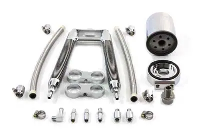 Dual Tube Vertical Style Oil Cooler Kit - V-Twin Mfg. 1