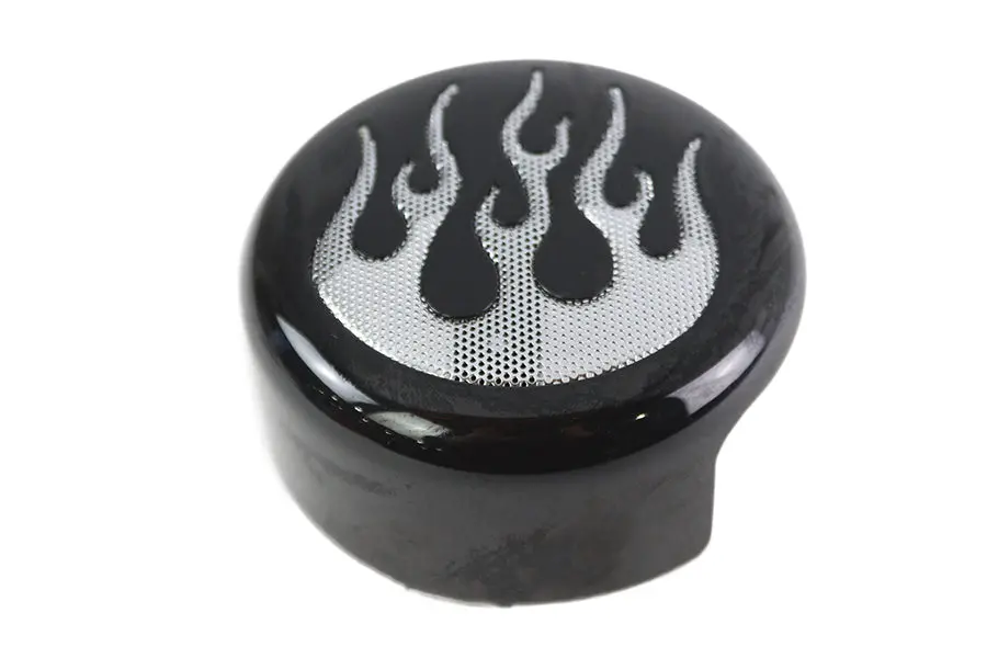 Round Horn Cover Black With Chrome Flame - V-Twin Mfg. 1
