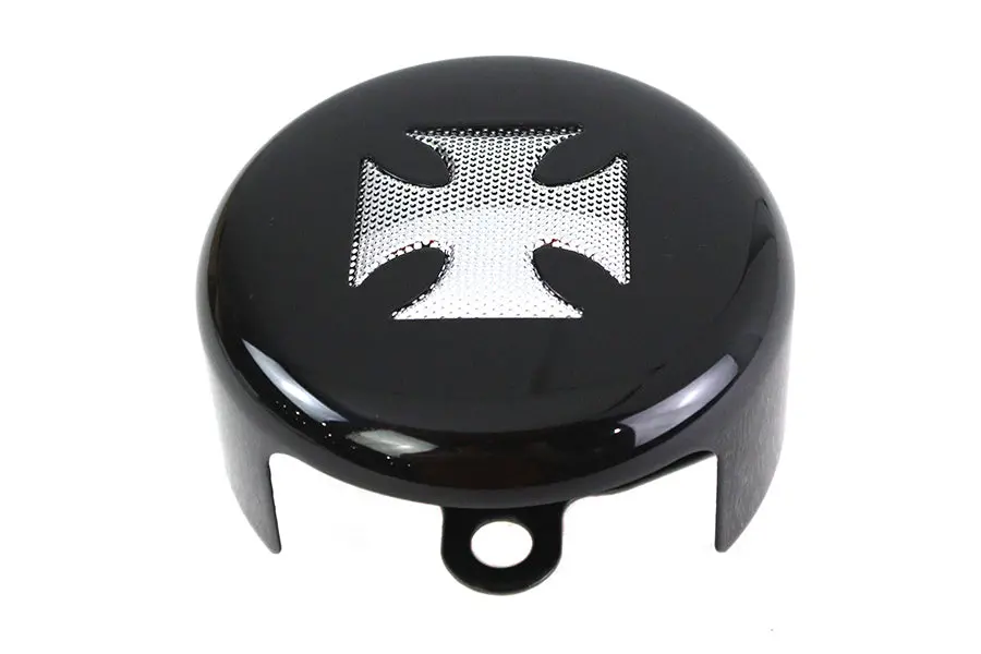 Round Horn Cover Black With Chrome Maltese - V-Twin Mfg. 1