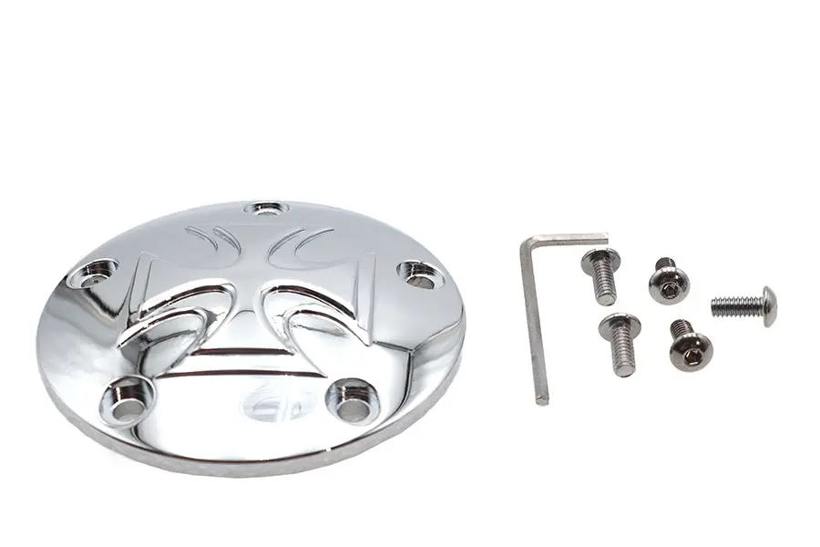 Red Baron Cross Ignition System Cover 5-Hole Chrome - V-Twin Mfg. 1
