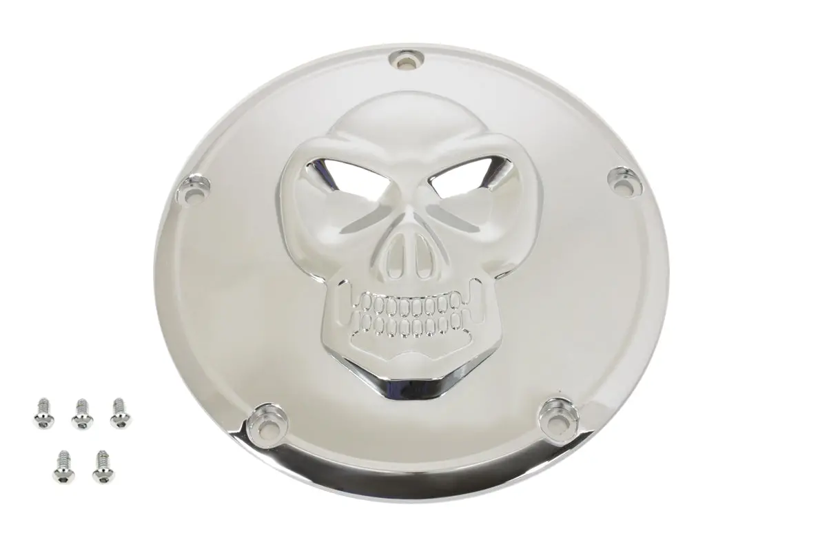 Raised Skull Derby Cover Chrome - V-Twin Mfg. 1