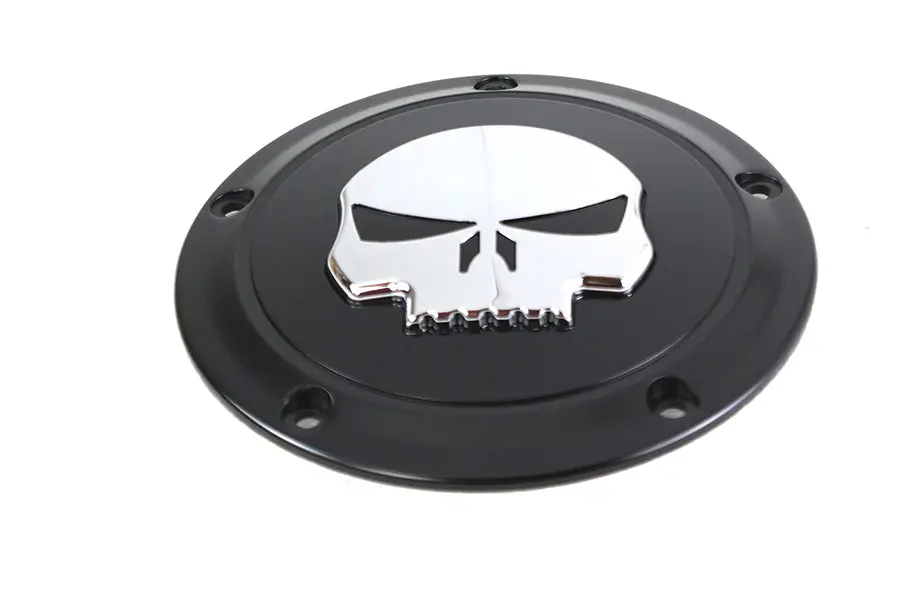 Black 5 Hole Skull Derby Cover - V-Twin Mfg. 1