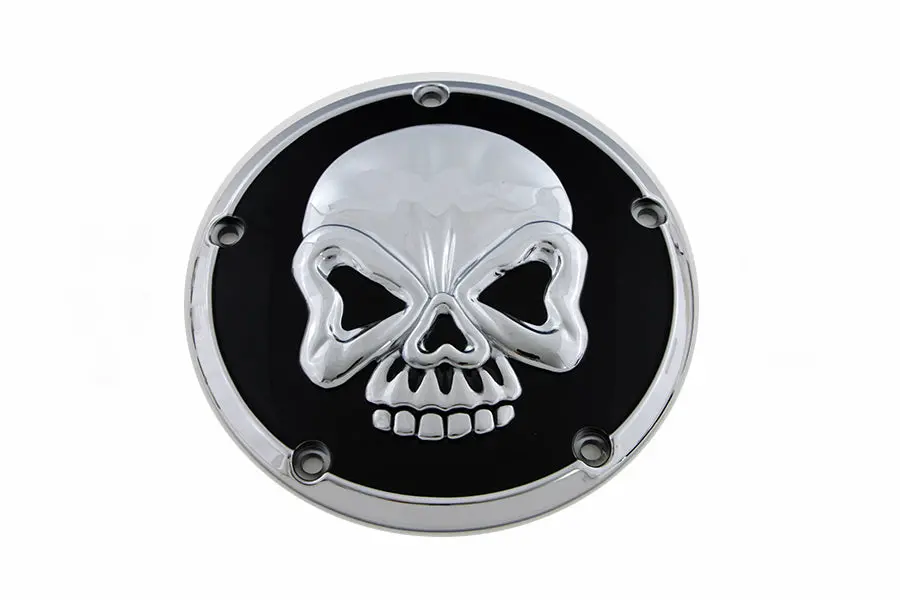 Skull Design 5 Hole Derby Cover Chrome - V-Twin Mfg. 1