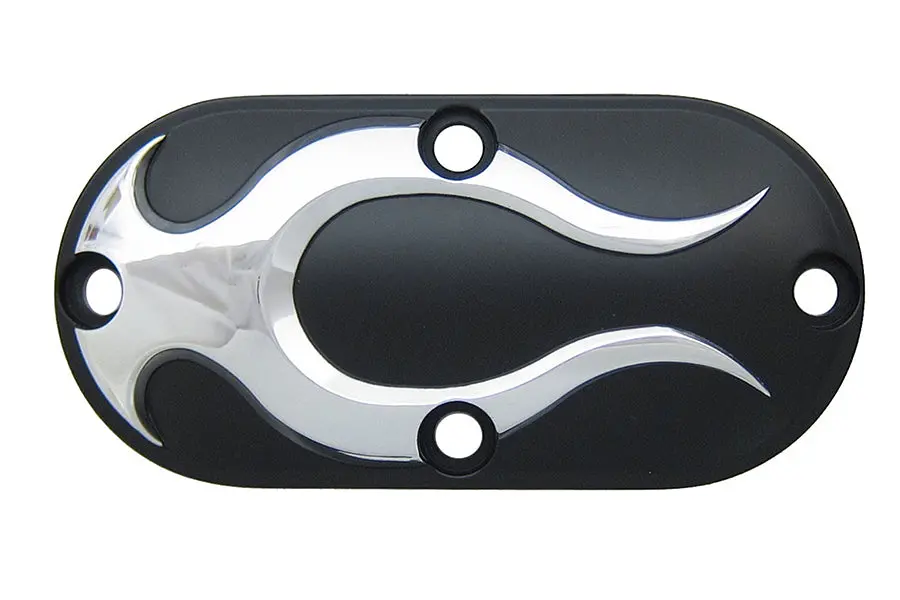 Black Inspection Cover With Chrome Flame - V-Twin Mfg. 1
