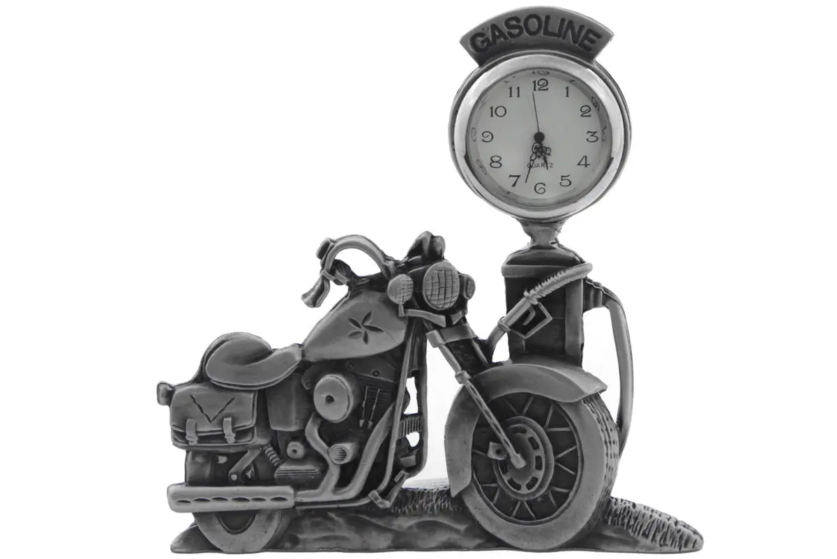 V-Twin Pewter Motorcycle Clock 4-1/2 Inch Tall - V-Twin Mfg. 1
