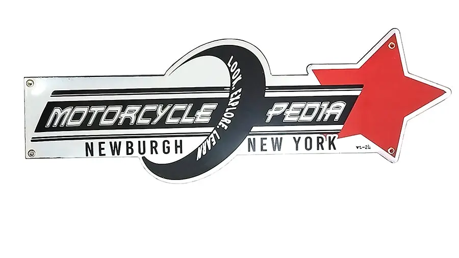 Motorcyclepedia Porcelain Sign - V-Twin Mfg. 1