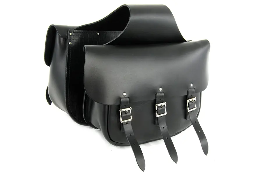 Black Leather Three Buckle Saddlebag Set - V-Twin Mfg. 1