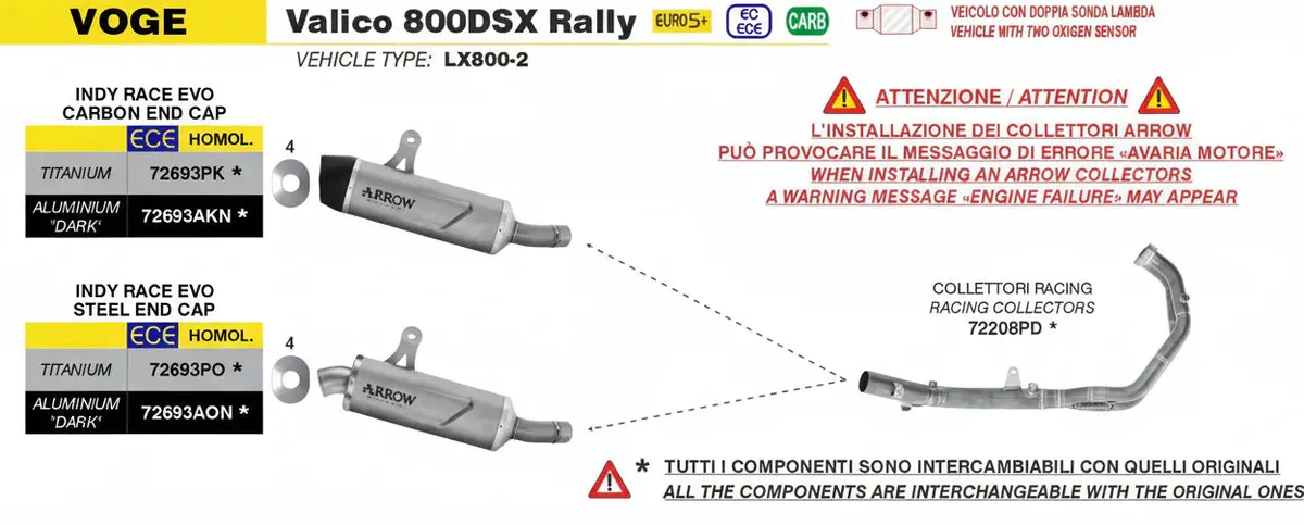 Arrow  Voge Valico 800Dsx Rally E5+ 2025 Stainless Steel Collectors - 72208Pd 1