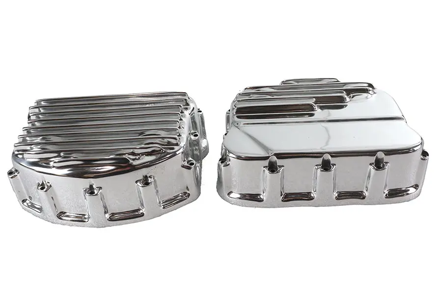 Finned Panhead Valve Cover Set Polished - V-Twin Mfg. 1