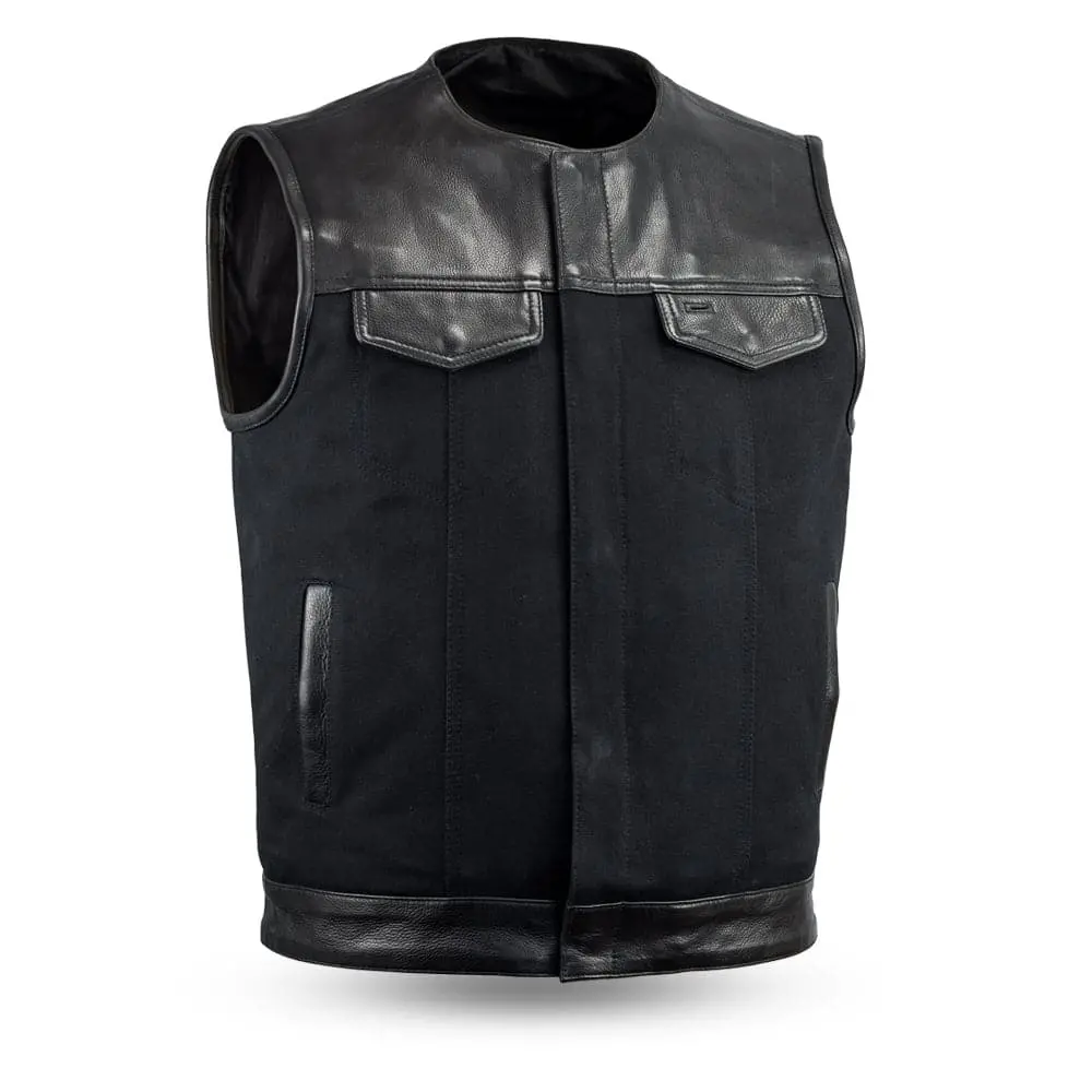 49/51 - No Collar Men's Leather/Canvas Motorcycle Vest 1
