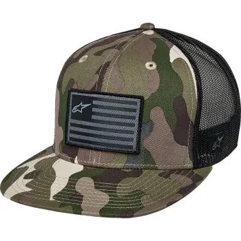 In Stock Alpinestars Flag Flat Trucker Hat - Camo Green/Black 1235-81960-6173-Os 1