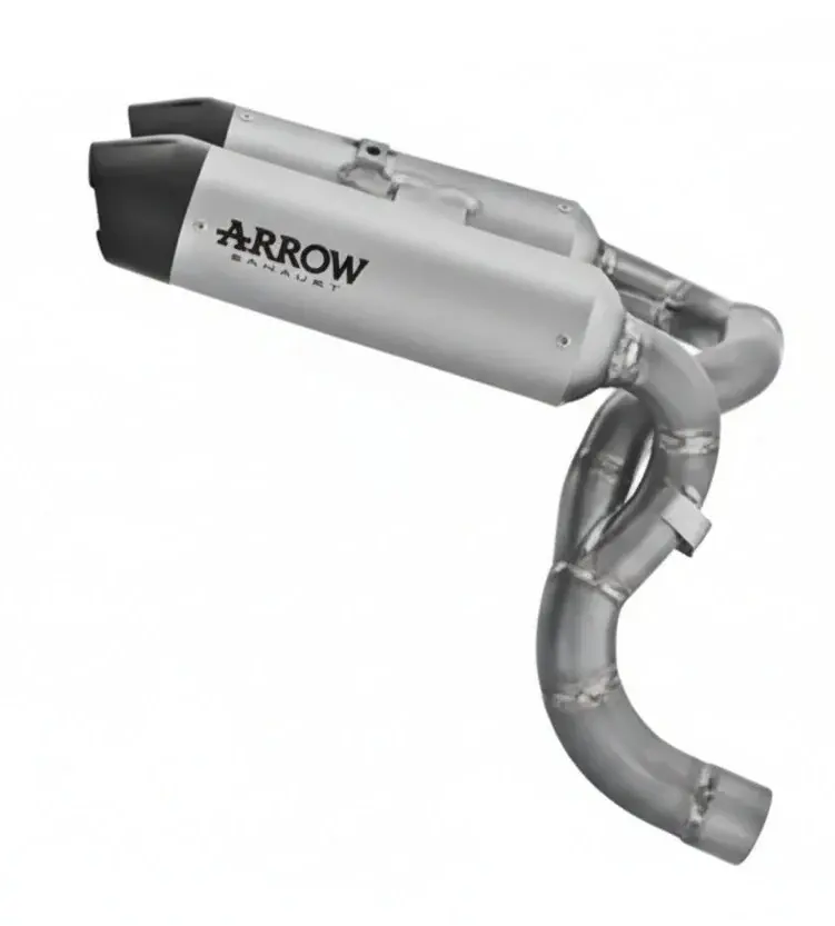 Arrow  Ducati Panigale V2/V2s E5+ 2025 Rh/Lh Round Sil Titanium Silencers + Stainless Steel Link Pipe - 77004Pr 1