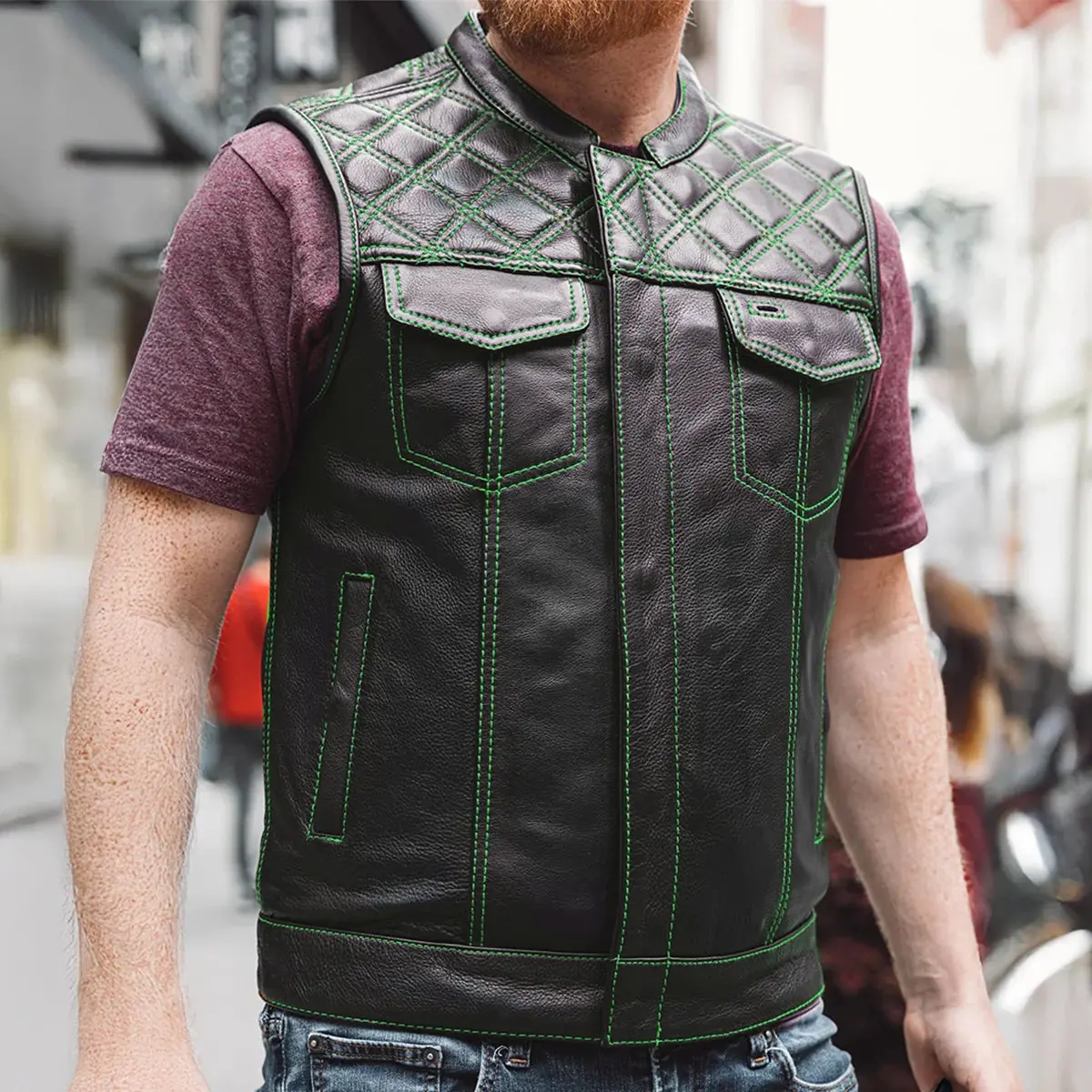 Downside Men's Motorcycle Leather Vest 42