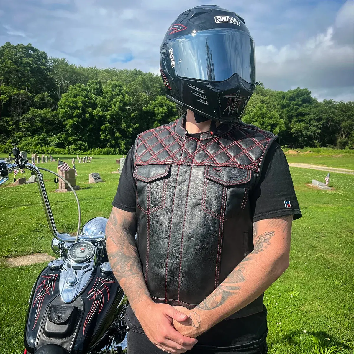 Downside Men's Motorcycle Leather Vest 44
