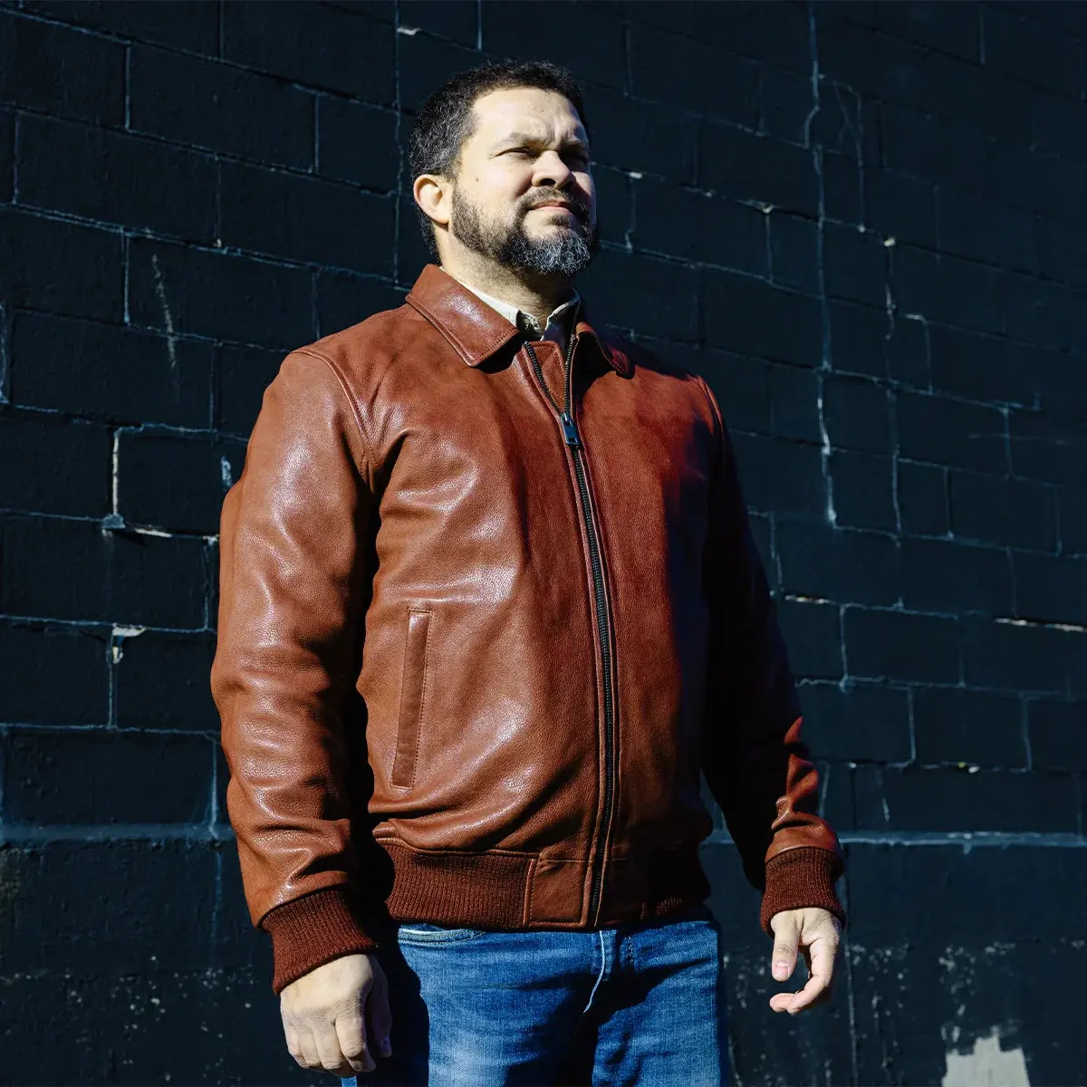 Moto Bomber - Men's Leather Jacket Cognac And Oxblood 1