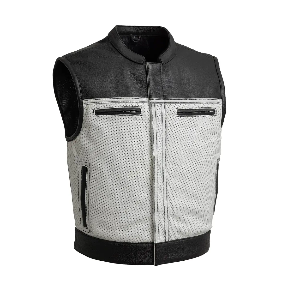 Two Tone Lowrider Perforated Men's Leather Vest White 1