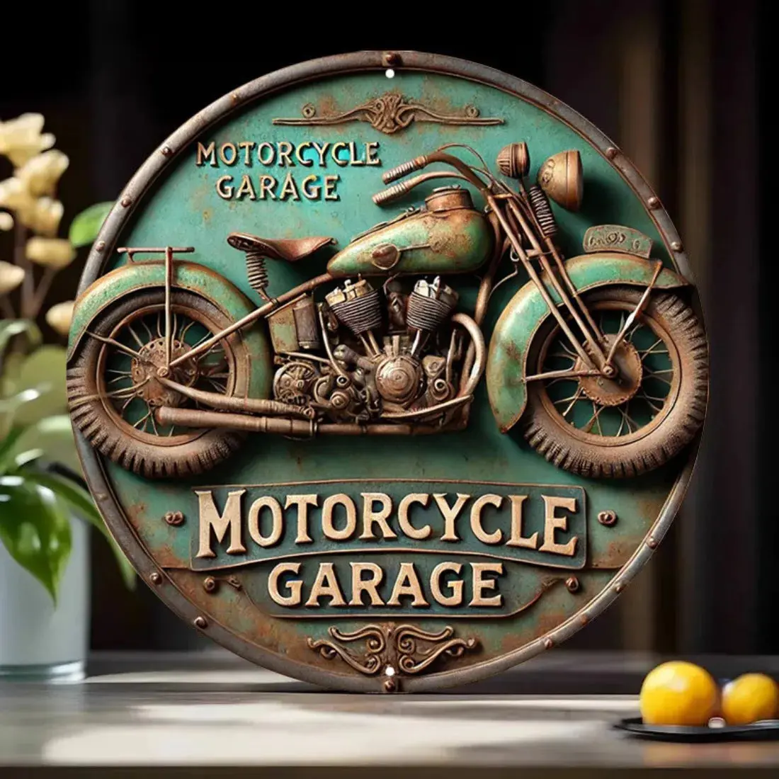 Vintage Round Aluminum Sign - Retro Metal Tin Sign - Motorcycle Rustic Metal Wall Art - For Home, Room Decor 1