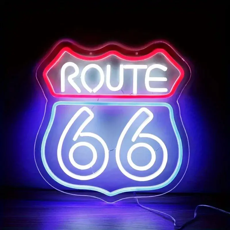 Historic Route 66 Neon Sign, Home Art Man Cave Neon Lights, For Bedroom Home Office Decor 1