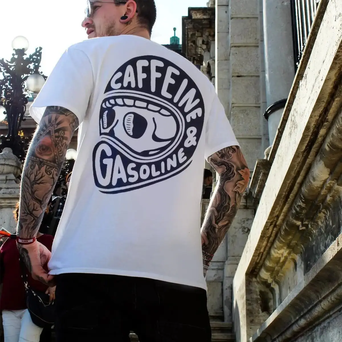 Caffeine & Gasoline Graphic Cotton T-Shirt Unisex 1