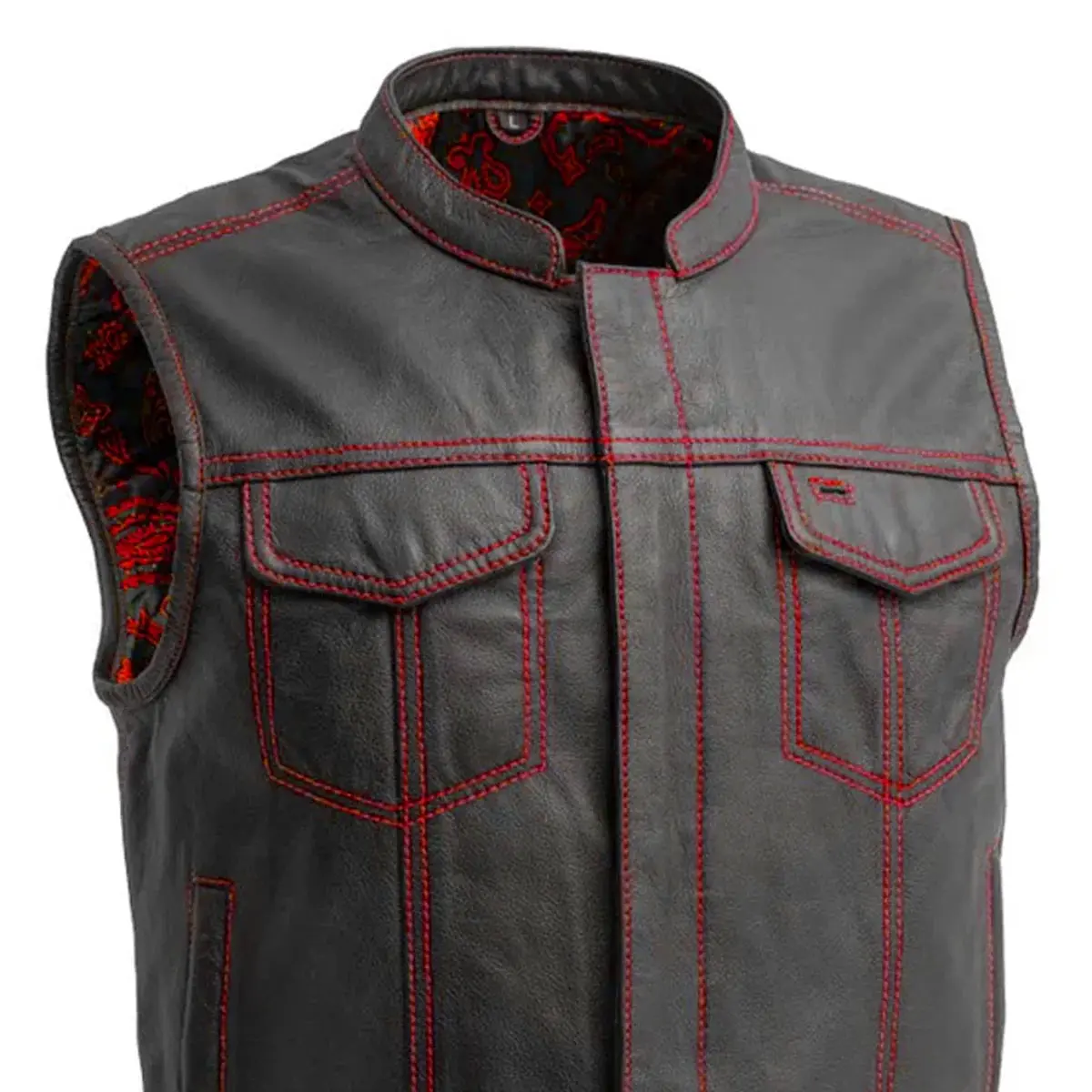 The Club Cut Men's Motorcycle Leather Vest, Multiple Color Options 16