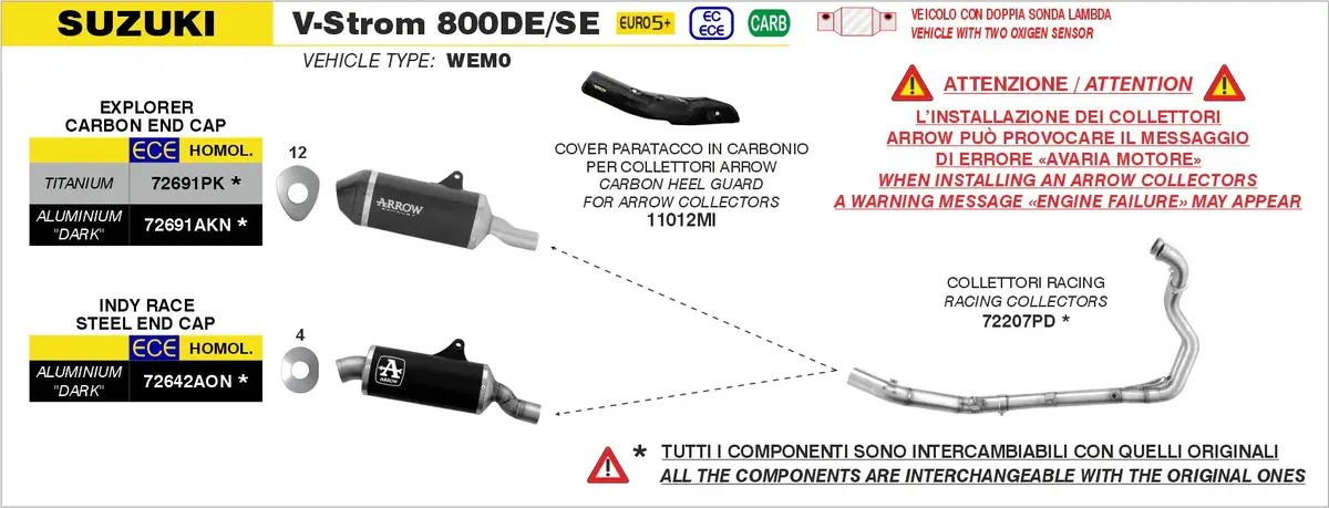 Arrow  Suzuki V-Strom 800De/Se E5+ 2025 Stainless Steel Collectors - 72207Pd 1