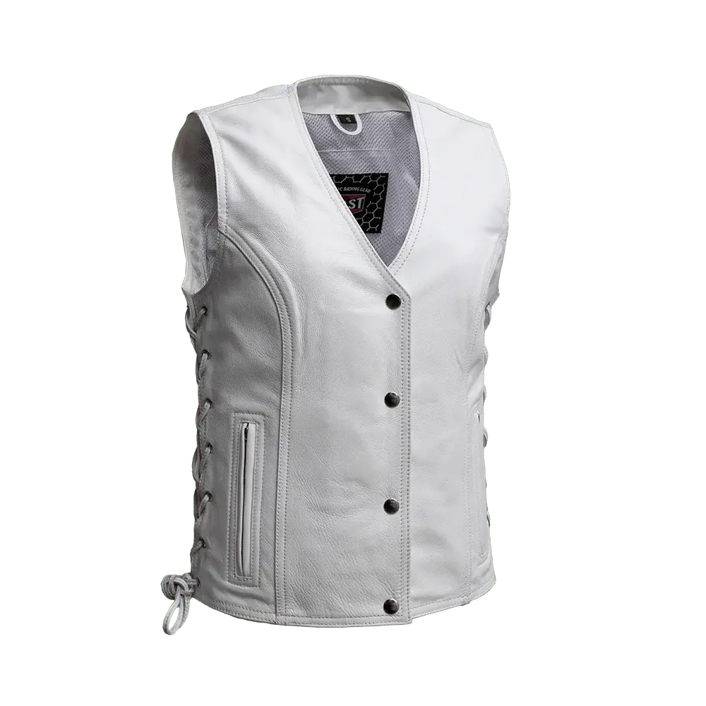Beryl - Women's Motorcycle Leather Vest - White 1