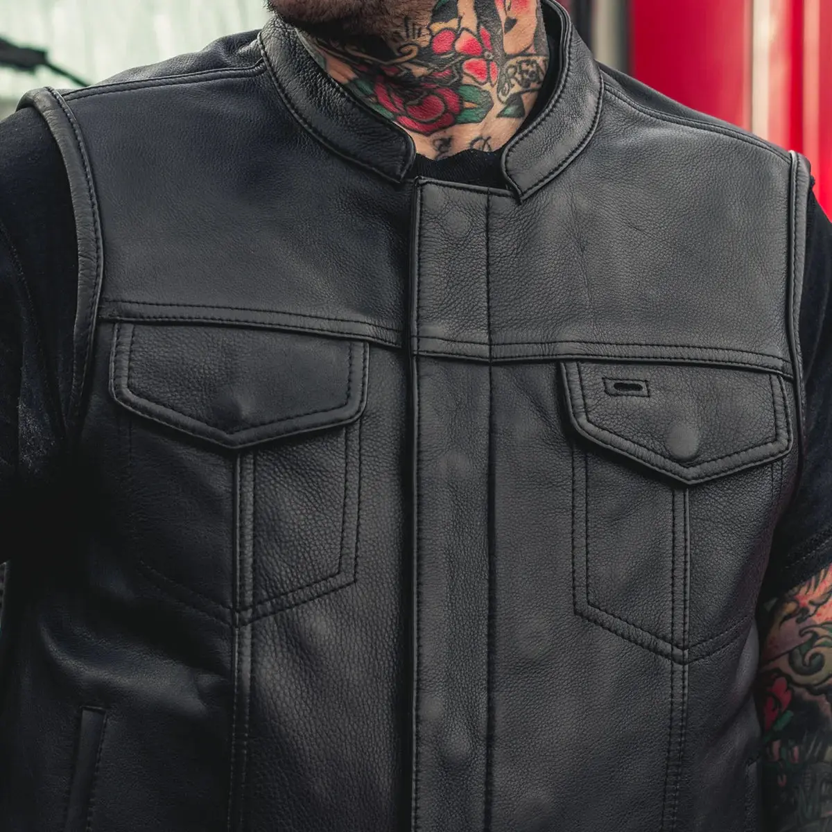 Hotshot Men's Motorcycle Leather Vest 6