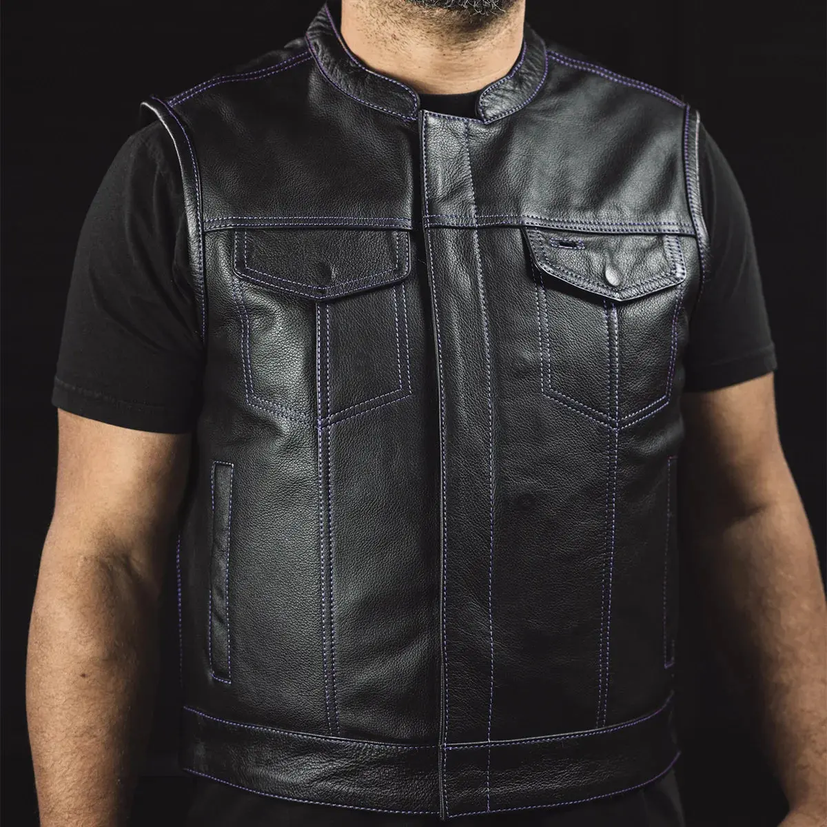 The Club Cut Men's Motorcycle Leather Vest, Multiple Color Options 25