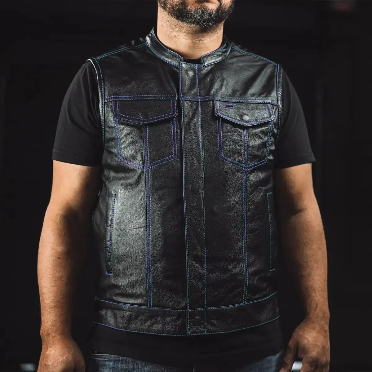 The Cut Men's Motorcycle Leather Vest, Multiple Color Options 28