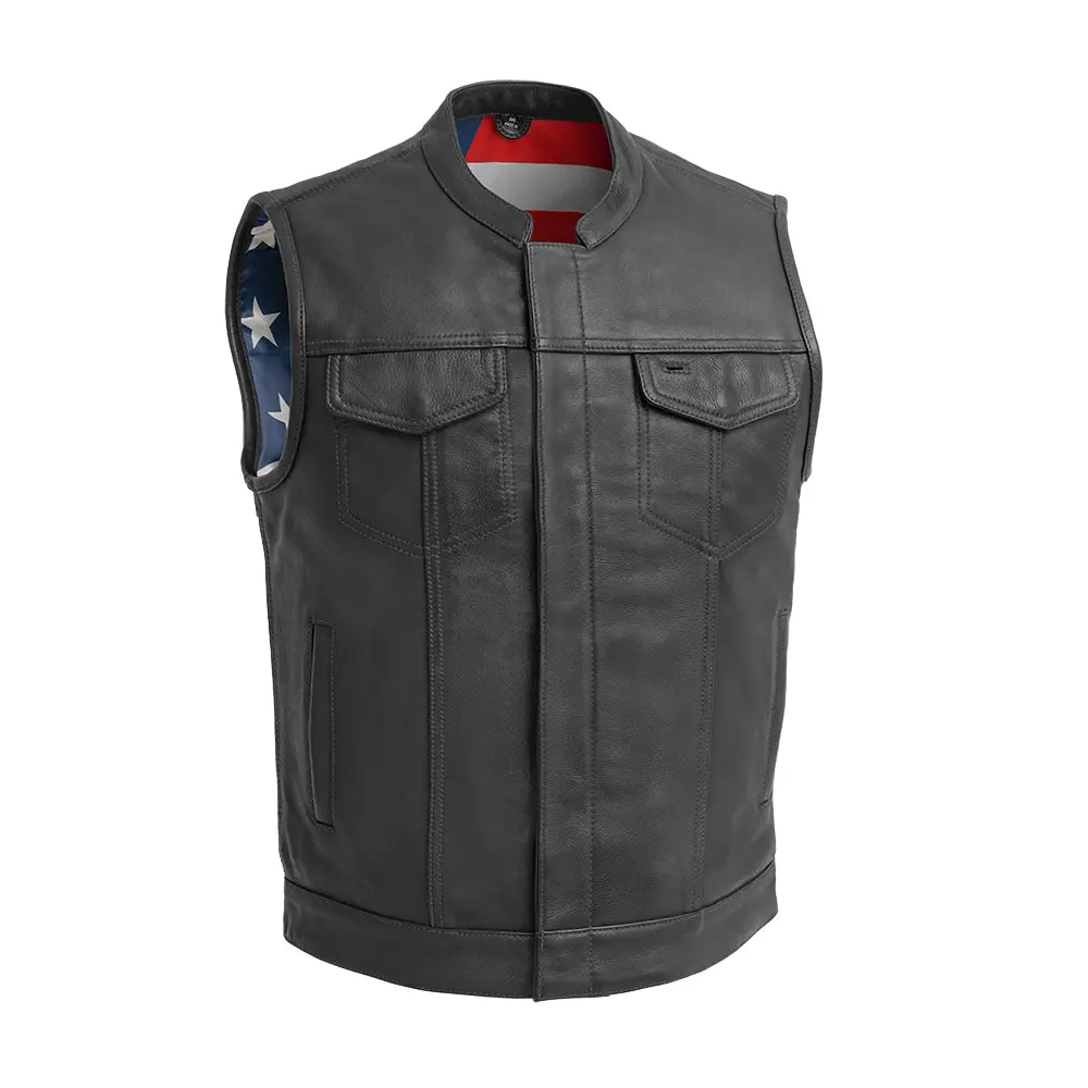 Born Free Men's Motorcycle Leather Vest - Black Stitch 1