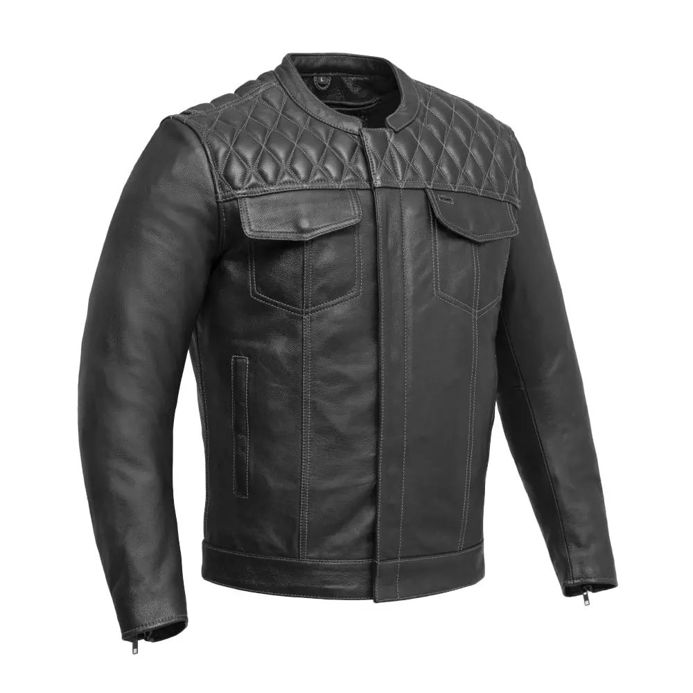 Cinder Men's Cafe Style Leather Jacket 19