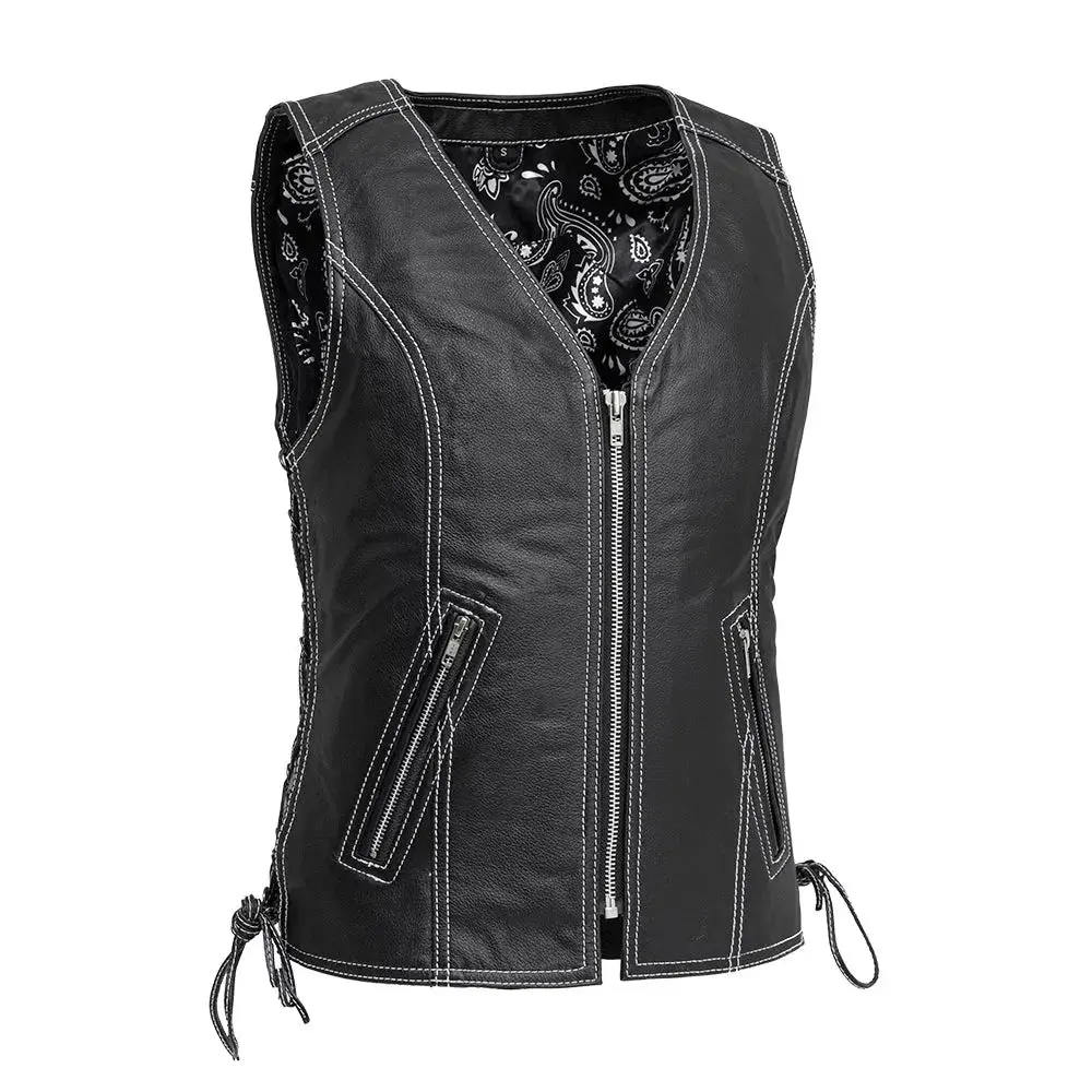 Cindy -  Women's Motorcycle Leather Vest Black 1