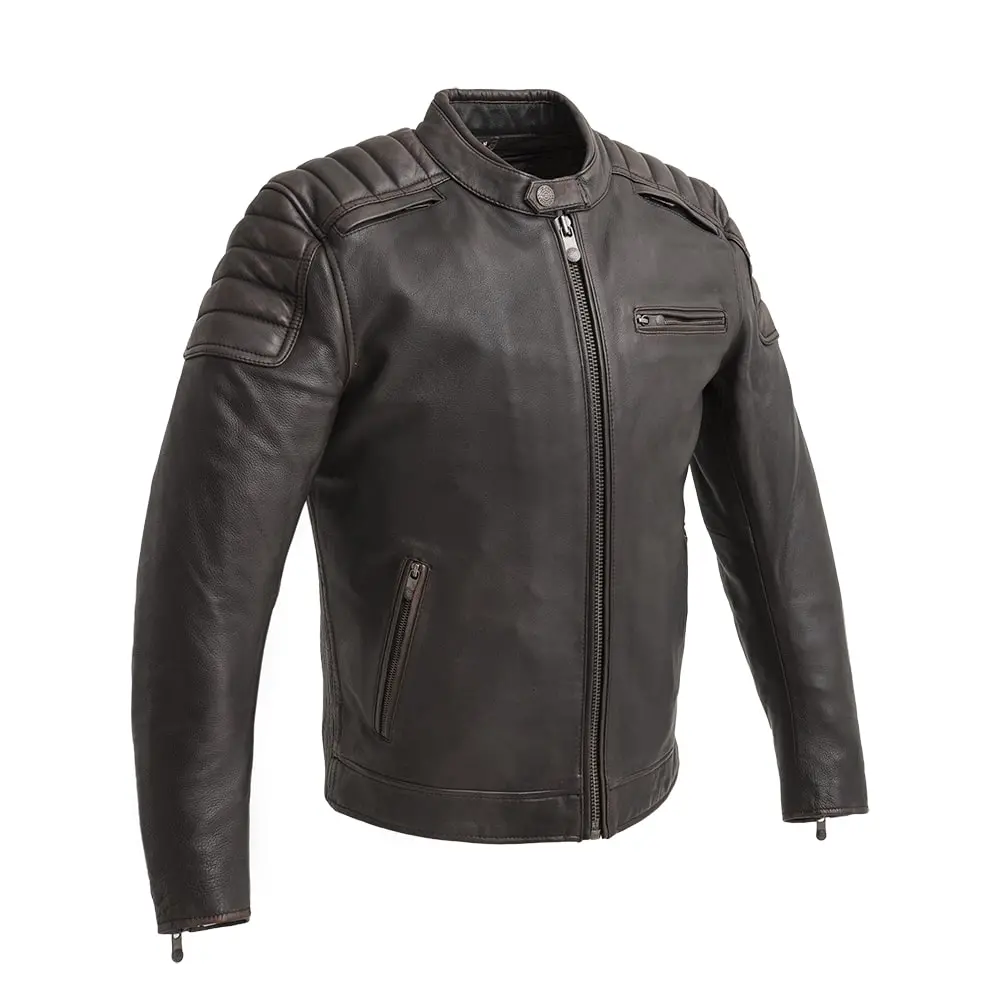 Crusader Men's Motorcycle Leather Jacket Brown Beige 1