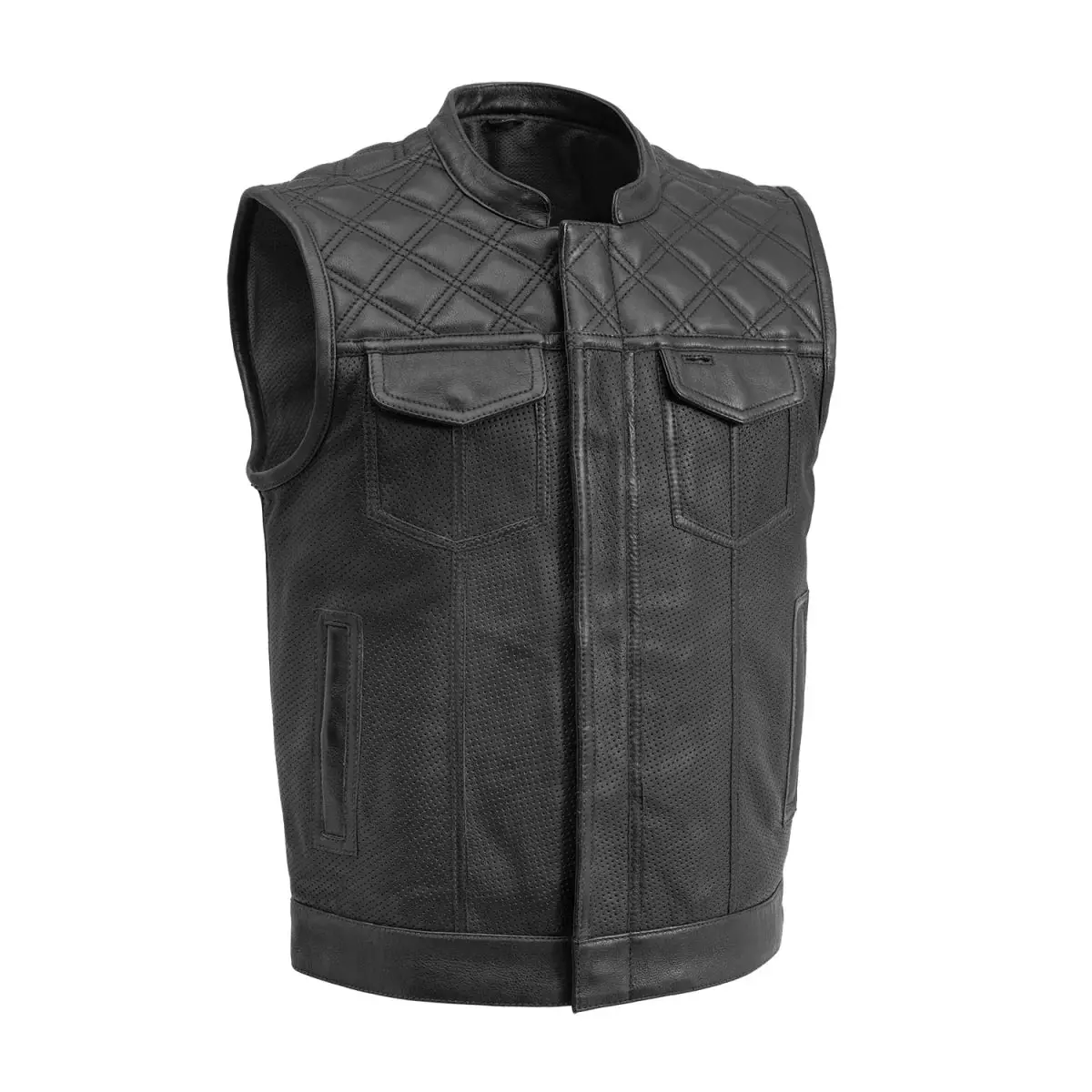 Downside Perforated Men's Motorcycle Leather Vest 1