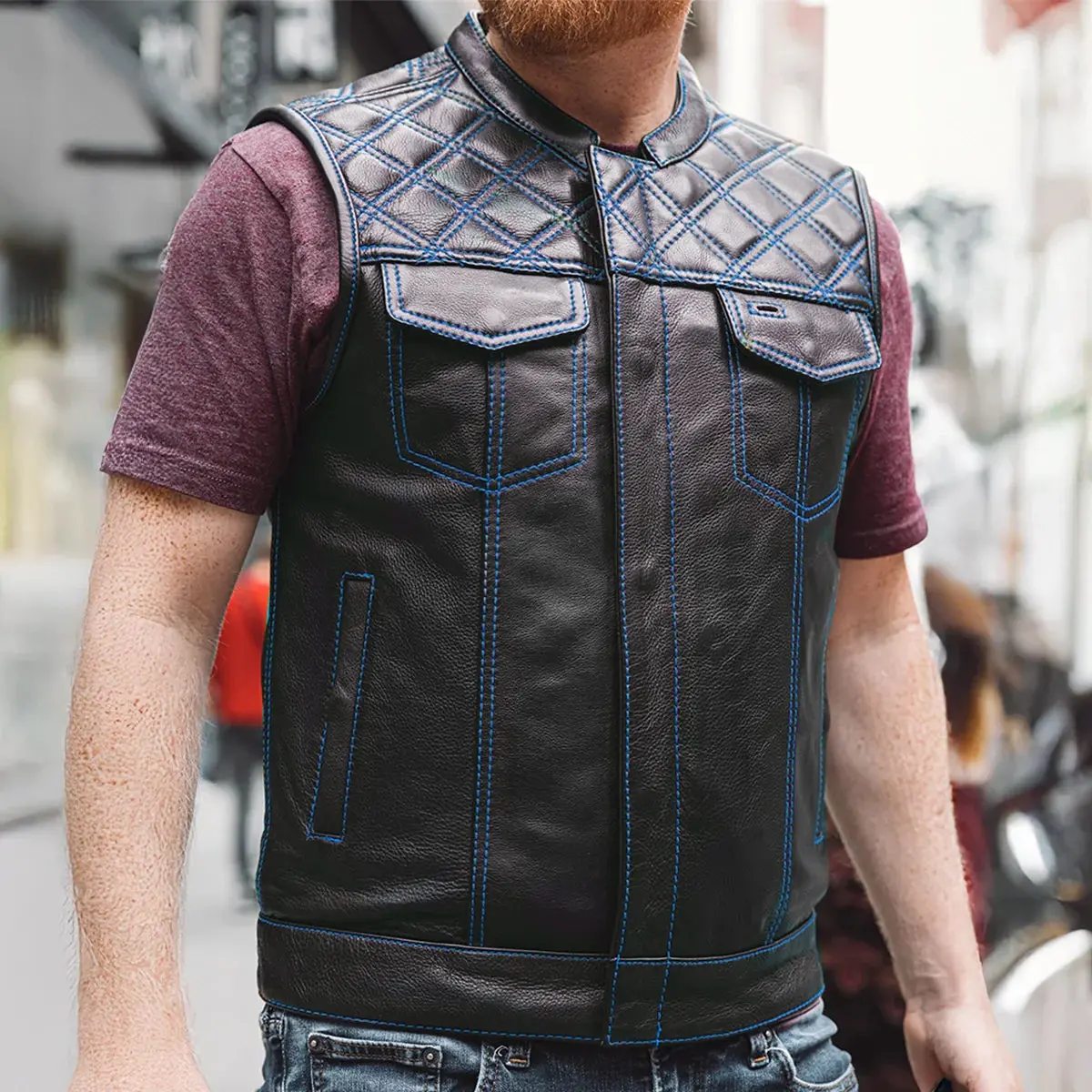 Downside Men's Motorcycle Leather Vest 47