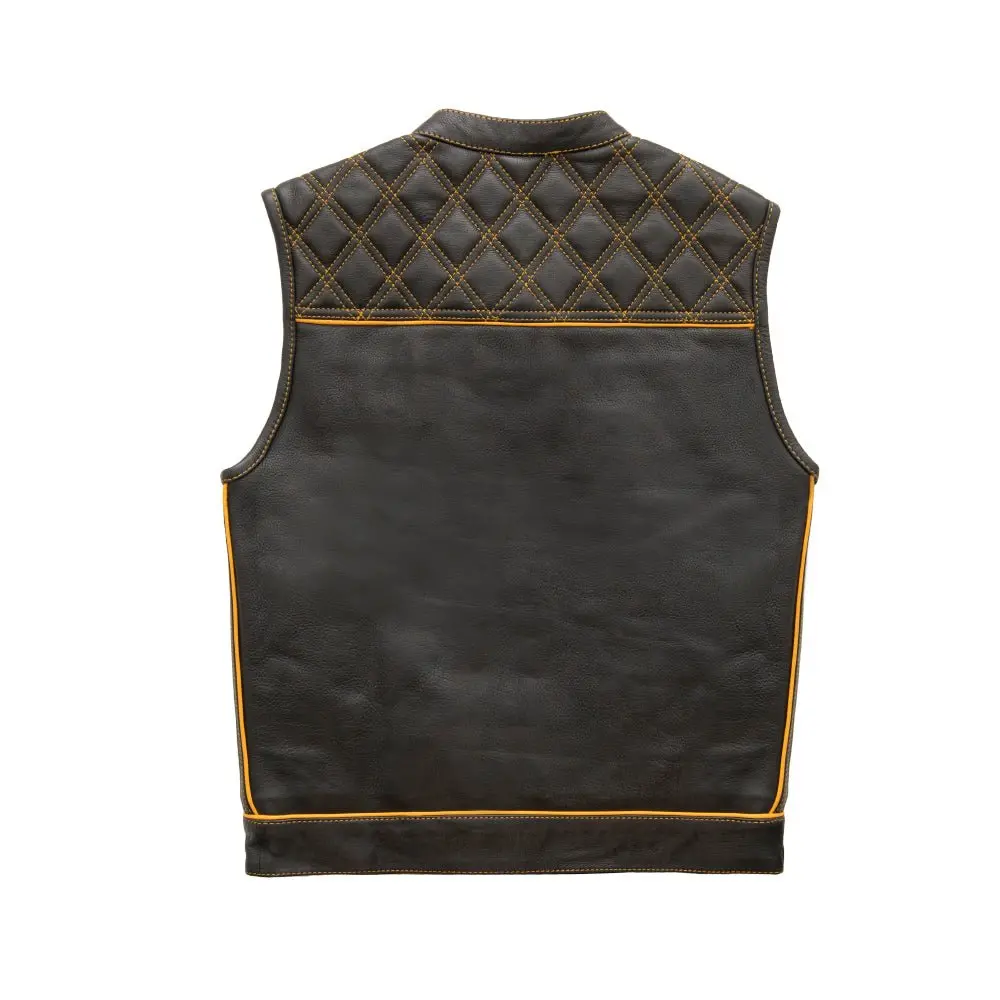 Finish Line - Gold Checker - Men's Motorcycle Leather Vest 2