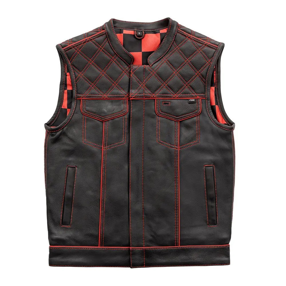 Finish Line - Red Checker - Men's Motorcycle Leather Vest 1