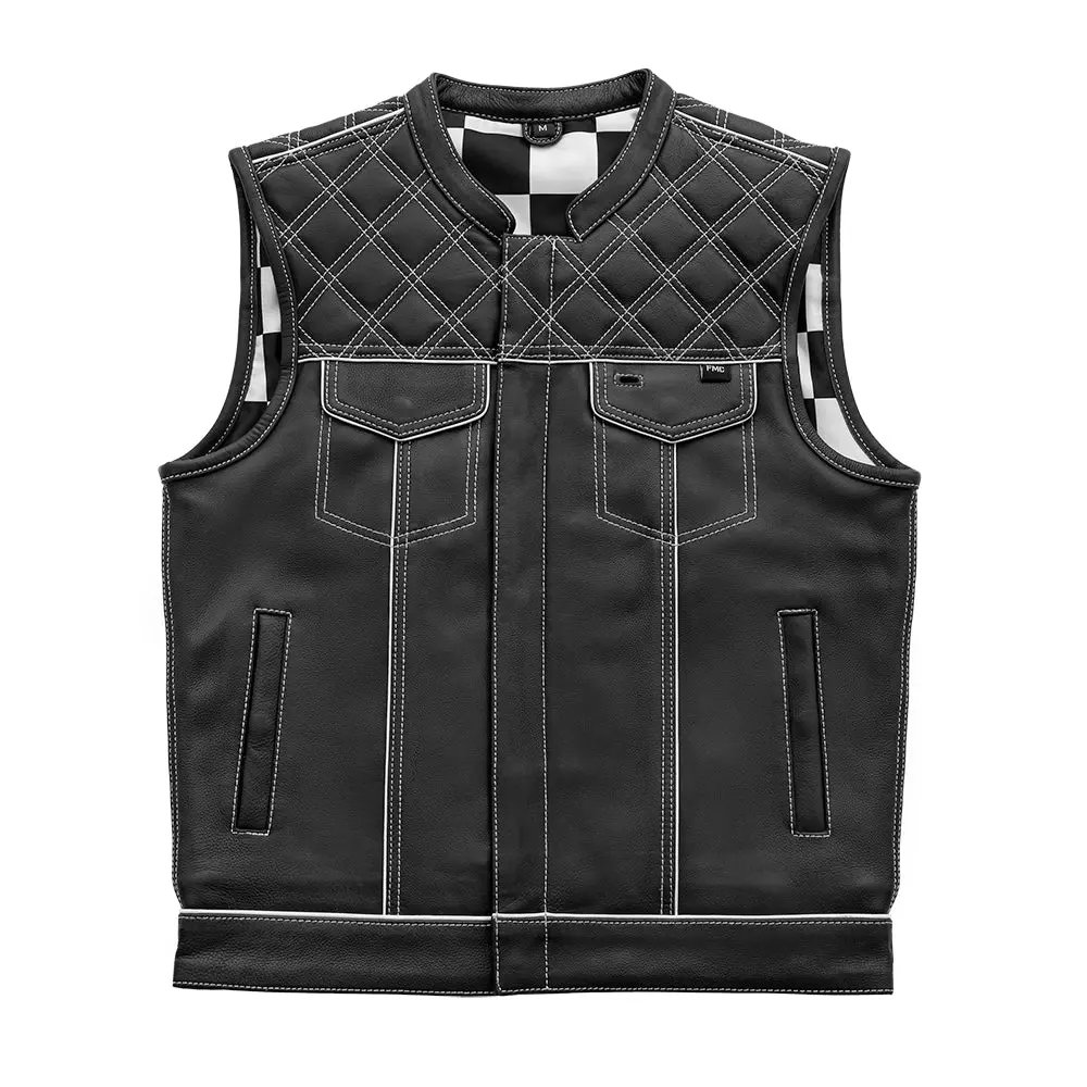 Finish Line - White Checker - Men's Motorcycle Leather Vest 1