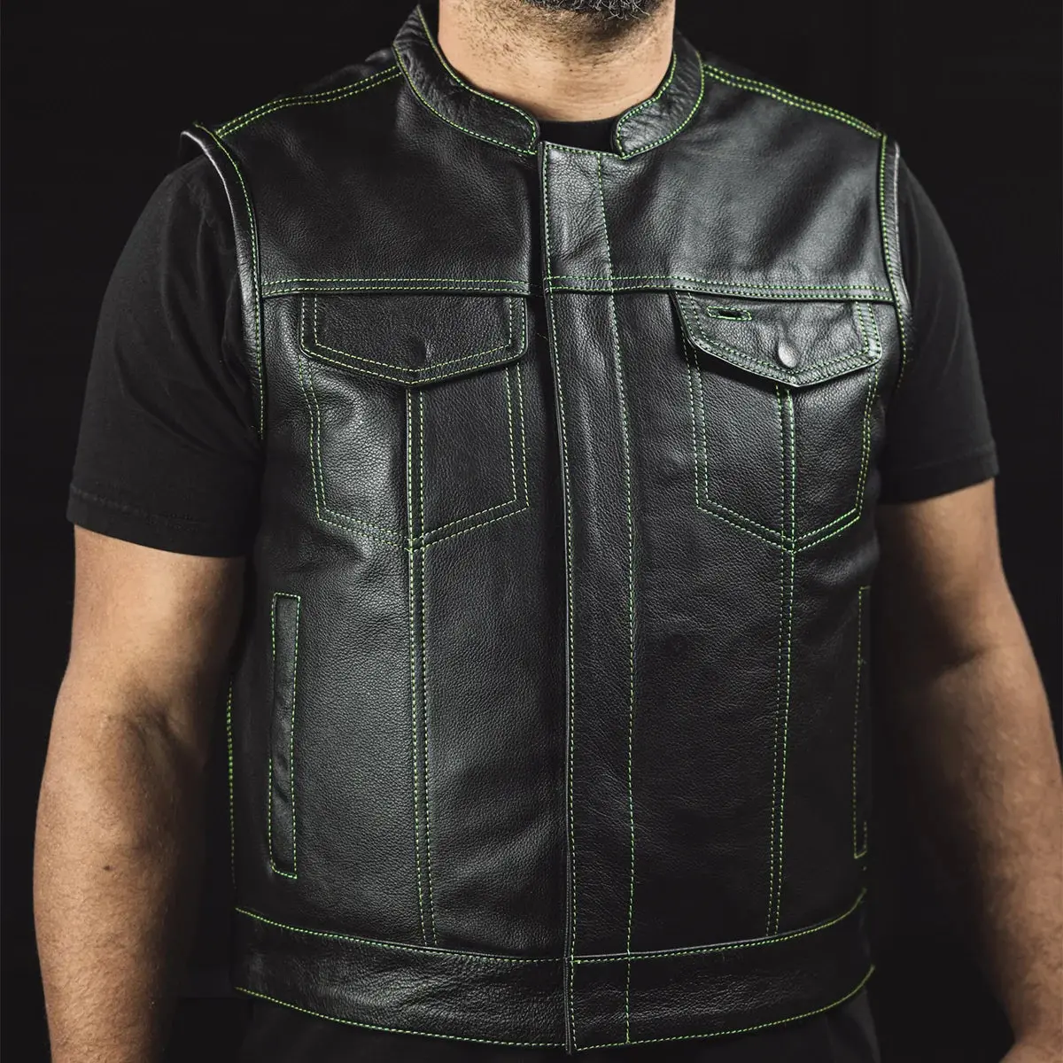 The Club Cut Men's Motorcycle Leather Vest, Multiple Color Options 37