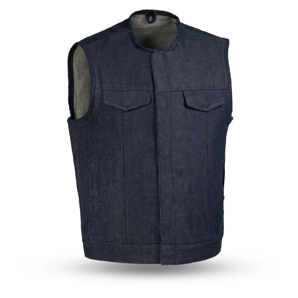 Haywood Men's Motorcycle Denim Vest - Blue 1